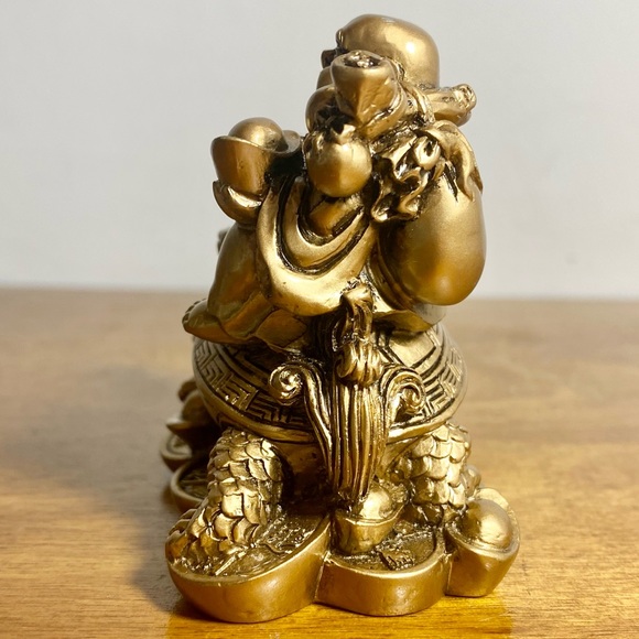 Laughing Buddha Sitting on Dragon Tortoise Resin Statue - Picture 7 of 11